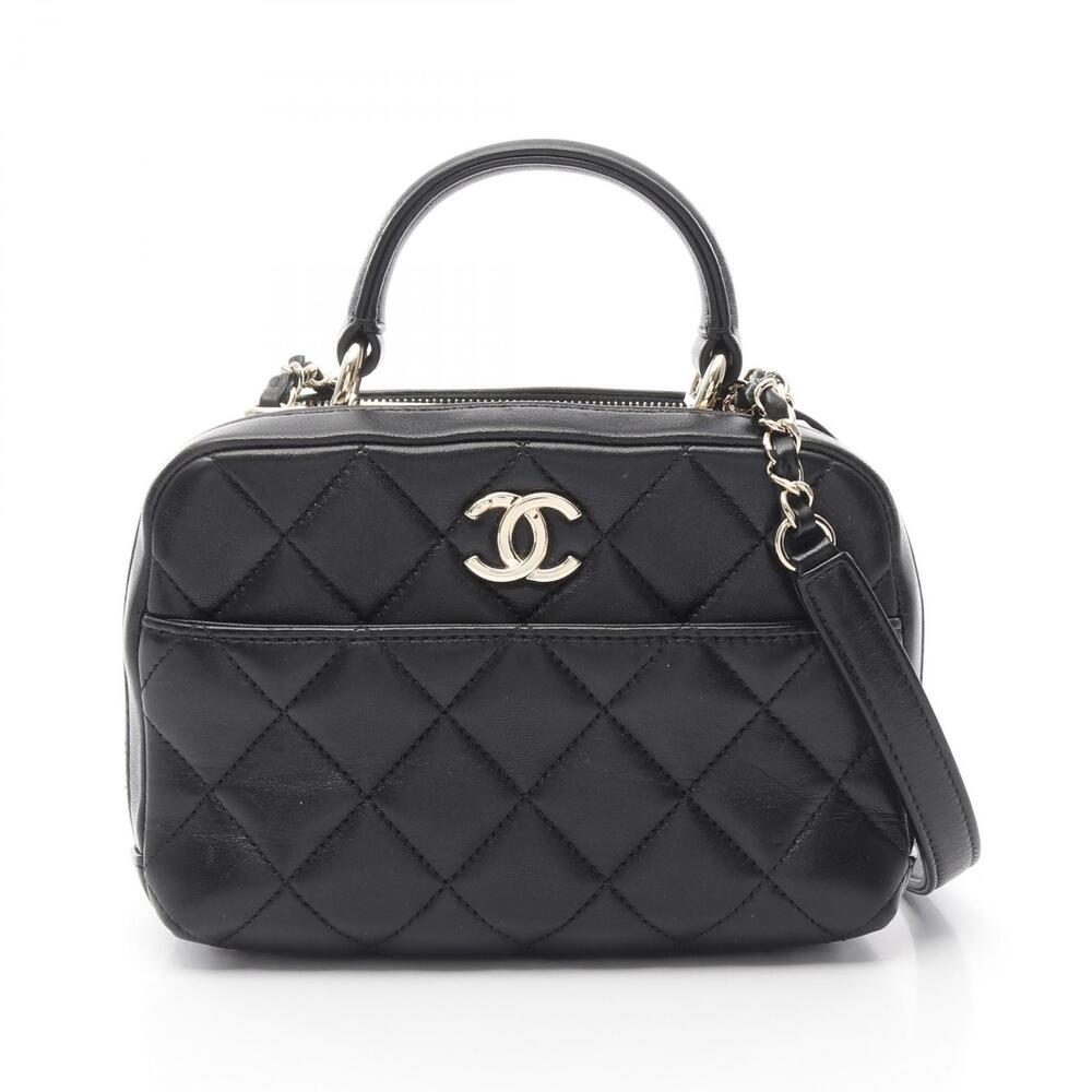 Chanel Matelasse Bowling Bag Shoulder Lambskin Leather Black